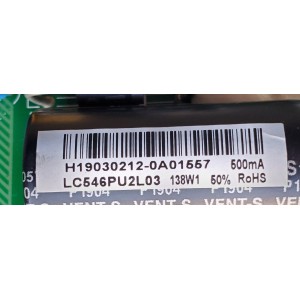 MAIN FUENTE ((COMBO)) PARA TV ONN / NUMERO DE PARTE 317GAAMB975CVT0030 / TP.MS3458.PC757 / AMB975CVTH19030212 / AMB975CVT / H19030212 / LC546PUL2L03 / T19001-TX / PANEL TPT5500F2-PU2L03.Q REV:S03J / DISPLAY LC546PUL2L 03 / MODELO ONA55UB19E06