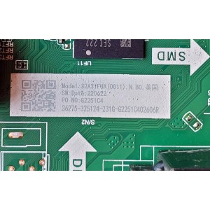 MAIN FUENTE (COMBO) PARA TV HISENSE ((ANDROID)) FHD / NUMERO DE PARTE 325124 / TP.MT9216T.PB702 / 220622 / 26275-325124-2310-G2251C402606R / PANEL JHD315Y1F61-TXL4\S0\GM\ROH\ / DISPLAY PT320CT01-3 VER.1.3 / MODELO 32A4FH 32A31FUA