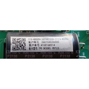 MAIN FUENTE ((COMBO)) PARA TV WESTINGHOUSE·ROKU TV FHD / NUMERO DE PARTE 260104026500 / TPD.SK308CL.PB751 / 4100168314 / TPD.SK308CL.PB751D / P509E218404A0 / PANEL HK430WLEDM-JH6PH / DISPLAY PT430CT03-14 VER.2.0 / MODELO WR43FX2212