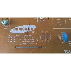 Y-SUS PARA TV SAMSUNG / NUMERO DE PARTE LJ92-01854B / BN96-22091A / LJ41-10136A / 854B / PARTE SUSTITUTA LJ92-01854A / PANEL S43AX-YD01 / S43AX-YB01 / MODELOS PN43E440A2FXZA TS02 / PN43E450A1FXZA TS02