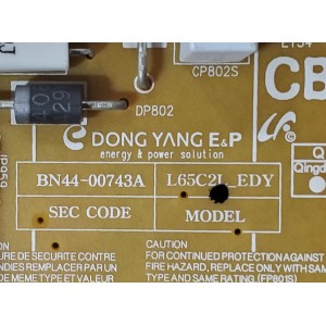 FUENTE DE PODER PARA TV SAMSUNG / NUMERO DE PARTE BN4400743A / L65C2L_EDY / BN44-00743A / PANEL CY-VH065DSLV2H / MODELO UN65H8000AFXZA TD02