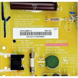 FUENTE DE PODER / SHARP RUNTKB131WJQZ / DPS-206EP / 2950319302 / PANEL´S JE695D3GW8CC / JE695D3GW80D / JE695D3GW8CV / MODELOS LC-70SQ15U