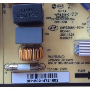 FUENTE DE PODER PARA TV TCL / NUMERO DE PARTE 81-PBL032-PW3L / SHP3206B-101H / SHP3206A-101H / DLBB237 / CQC09001033054 / E202404 / SH120914721652 / MODELOS L32F12 / C32E320 / 32R29 / 32E11