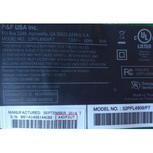 MAIN / PHILIPS A4DF2UT / BA3RM0G0401 4 / MODELO 32PFL4909/F7 / PANEL U44F4XT	