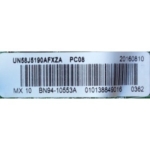 MAIN PARA TV SAMSUNG NUMERO DE PARTE BN94-10553A / BN41-02275A / BN97-10423A / SUSTITUTAS BN94-07903L / BN94-07924E / PANEL`S CY-HH058BGNV1H-HW32 / CY-HH058BGNV1H-HW38 / CY-HH058BGNV1H-HW37 / DISPLAY V580HJ1-PD6 / MODELO UN58J5190AFXZA IS01