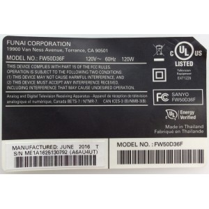 MAIN / SANYO FUNAI  A6AU4UT / BA6AU4G0201 1 / MODELO FW50D36F ME1 / PANEL U6AU0XT	