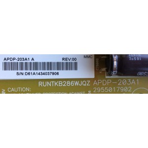 FUENTE DE PODER / SHARP RUNTKB286WJQZ / APDP-203A1 A / 2955017902 / APDP-203A1 / MODELO LC-70C6600U / LC-70LE660U / LC-70EQ30U / LC-70LE661U / PANEL JE695D3HC50R	