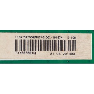 MAIN / SHARP 191674 / 191671 / RSAG7.820.6501/ROH / MODELO LC-75N620CU / LC-75N8000U / PANEL V750DK1-KS5 REV:F9