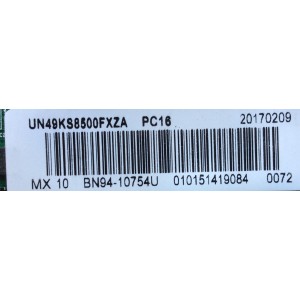 MAIN PARA TV SAMSUNG / NUMERO DE PARTE BN94-10754U / BN41-02504A / BN97-10623A / BN9410754U / PANEL CY-XK049FLLV3H / MODELO UN49KS8500 / UN49KS8500FXZA FA01