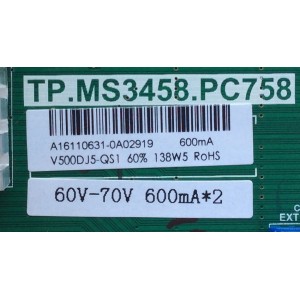 MAIN FUENTE (COMBO) PARA TV SCEPTRE / NUMERO DE PARTE A16110631 / TP.MS3458.PC758 / PANEL V500DJ5-QS1 / MODELO U50 CZIV