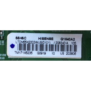 MAIN PARA TV HISENSE / NUMERO DE PARTE 208343 / 203806 / RSAG7.820.6841/ROH / LTDN55K2203WUS(0101) / MODELO 55H5C