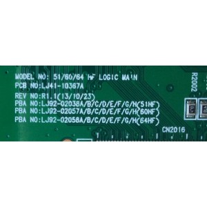 MAIN LOGICA / SAMSUNG BN96-30194A / LJ92-02057A / LJ92-02038A / LJ92-02058A / MODELO PN60F5300BFXZA TS02 / PANEL PP60FF050A