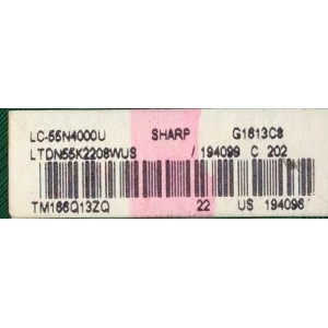MAIN / SHARP 194099 / LTDN55K2208WUS / RSAG7.820.6400/ROH / MODELO LC-55N4000N / PANEL HD550DF-B52	