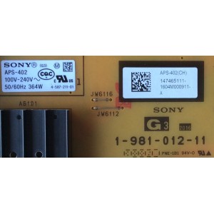 FUENTE DE PODER PARA TV SONY / NUMERO DE PARTE 1-474-651-11 / 1-981-012-11 / APS-402 / 147465111 / APS-402(CH) / PANEL YD6S750DTD01 / MODELO XBR-75X940D / XBR75X940D