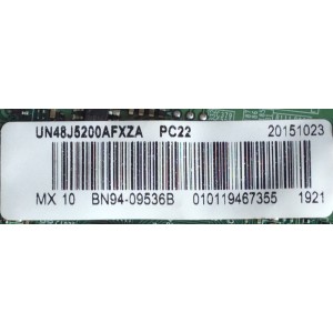 MAIN PARA TV SAMSUNG / NUMERO DE PARTE BN94-09536B / BN41-02307B / BN97-10371A / BN9409536B / PARTE SUSTITUTA BN94-11797S / PANEL CY-JJ048BGEV1H / MODELO UN48J5200 / UN48J5200AFXZA ED02