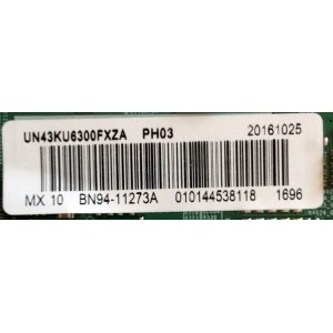 MAIN / SAMSUNG BN94-11273A / BN97-11557B / BN41-02528A / MODELO UN43KU6300FXZA BA02 / PANEL CY-GK043HGEV2H HW43	