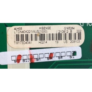 MAIN FUENTE PARA TV HISENSE ORIGINAL / NUMERO DE PARTE 210812 / RSAG7.820.7431/ROH / 209103 / LTDN40K221WUS(1000) / PANEL HD396DF-E01(010)\T1\S0\GM\ROH / MODELO 40H5B