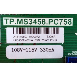 MAIN / SCEPTRE A16110607 / TP.MS3458.PC758 / BH-16348 / MODELO U40 SDIV58CB / PANEL LSC400FN02-W	