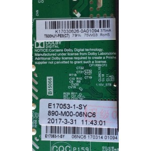 MAIN FUENTE (COMBO) PARA TV ELEMENT / NUMERO DE PARTE K17030626 / E17053-1-SY / 890-M00-06NC6 / TP.MS3393.PB801 / 75W03 / T500HJ1-PE8(C7) / PANEL T500-V35-DLED / MODELO ELFW5017 LE-50GV350-D3