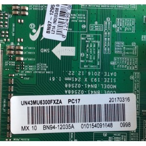 MAIN / SAMSUNG BN94-12035A / BN97-12959A / BN41-02568A / MODELO UN43MU6300FXZA / PANEL CY-GK043HGEV2H JW11	