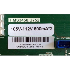 MAIN / SCEPTRE A16110649 / 105V-112V 600mA*2 / T.MS3458.U752 / MODELO U65 C4IV58BA / PANEL V650DJ4-QS5	