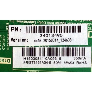MAIN / WESTINGHOUSE 34013495 / H15030841 / TP.MS3393.PB851 / MODELO WD32HB1120 TW-00121-R032D / PANEL ST3151A04-9 / VER:ac68	