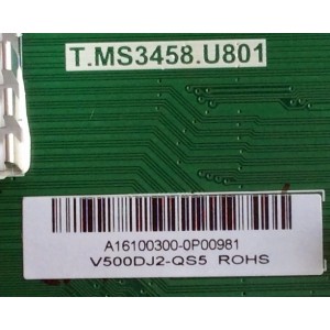 MAIN / RCA A16100300 / T.MS3458.U801 / AE0010758 / MODELO RLDED5099-UHD-A / PANEL V500DJ2-QS5-M3-12V	