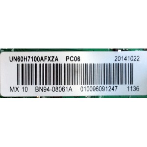 MAIN / SAMSUNG BN94-08061A / BN97-08117B / BN41-02157B / PANEL CY-LH060DSSV6H / MODELO UN60H7100AFXZA GH02	