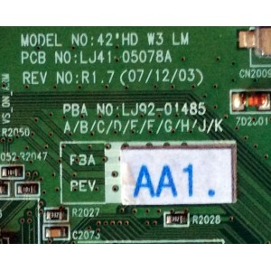 MAIN LOGICA / SAMSUNG LJ92-01485A / LJ41-05078A / BN96-06761A / 0940-0000-2310 / REV: AA1 / AA2 / AA3 / PANEL`S S42AX-YB04 / S42AX-YD05 / MODELOS VP422HDTV10A / VP423HDTV10A / PN42A410C1DXZA / PN42A410C1DXZC / PN42A450P1D /  PS42A350P1XXZ / PH42KLPLBC