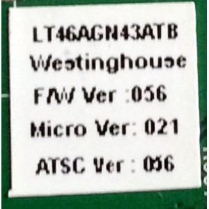 MAIN / WESTINGHOUSE 5600600244 / LT32D / 2970055003 / PANEL LTA460WS-L03 / MODELO LTV-46W1HD	