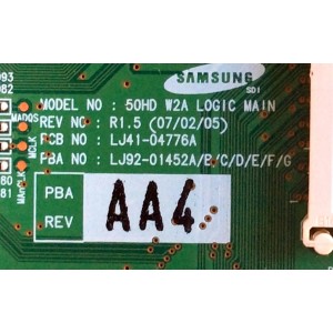 MAIN LOGICA / SAMSUNG BN96-04881A / LJ92-01452A / LJ41-04776A / AA4, AA5 / PANEL S50HW-YB02 8 / MODELOS HPT5054X/XAA / HPT5034X/XAA / HPT5064X/XAA / HPT5034X/XAC / HPT5054X/XAC / HPT5064X/XAC / HPT5034X/XAC SK14 / HPT5054X/XAC EK04