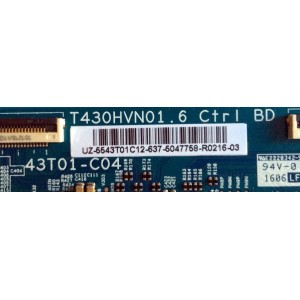 T-CON / SAMSUNG 55.43T01.C12 / T430HVN01.6  / 43T01-C04 / 5543T01C12 / PANEL CY-JJ043BGAB1V BB01 / MODELOUN43J5200AFXZA BD06