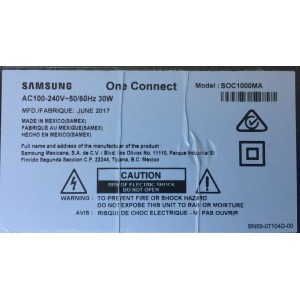 CAJA ONE CONNECT PARA TV SAMSUNG (( USADO )) / NUMERO DE PARTE BN96-44749J / SOC1000MA / S0C1000MA / BN68-07104D-00 / BN39-02301B J9NUW0016 / MODELO QN65Q7FAMFXZA AB03