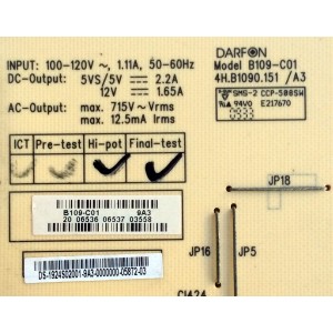 FUENTE / BACKLIGHT / DYNEX 19.24S02.001 / B109-C01 / 4H.B1090.151 / A3 / 1924S02001 / PANEL T240XW01 V.0 / MODELO DX-L24-10A