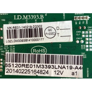 MAIN / RCA 65120RE01M3393LNA19-A4 / LD.M3393.B / MK-RE01-140218-ZQ302 / 3393B1410000 / PANEL V645H1-PE1-12V / MODELO LED65G55R120Q 3527-LE65G55-A4