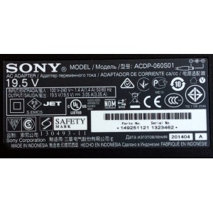 ADAPTADOR DE A/C SONY ACDP-060S01 / 149251121 / 1323462 / 130493-11 / 201404  A / PANEL LC320DXJ (SF)(A9) / MODELO KDL-32R420B