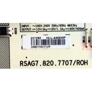 FUENTE DE PODER / HISENSE 221290 / RSAG7.820.7707/ROH / HLL-4455WP / CQC13134095636 / PANEL HD600N3U22\S1\GM\ROH 220696 / MODELOS 60DU6070 / LC-60P6070U / 60DU6070 / 60H6E