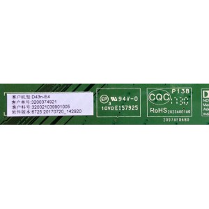 MAIN / FUENTE (COMBO) / VIZIO 3200374921 / TP.MS3553.PB763 / H17082188 / H17082177 /  320021039901005 / 2025A001A0 / 2097A586B0 / PANEL BOEI430WU1 8N17A09 / MODELO D43n-E4 LHBFVNKT
