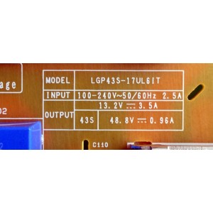 FUENTE DE PODER / LG EAY64210906 / 64210906 / EAX66754802 (1.3) / LGP43S-17UL6IT / PANEL LC430EQE (FH)(A1) / MODELOS 43UD79-B / 43UD79-BA AUSLMSN / 43MU79-BA.AUBLMSN