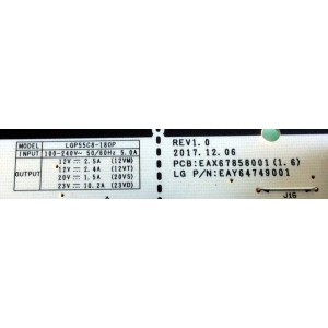 FUENTE DE PODER PARA TV LG OLED / NUMERO DE PARTE EAY64749001 / EAX67858001 / LGP55C8-180P / PANEL LE550AQD (EL)(A3) / MODELOS OLED55C8PUA / OLED55B8PUA / OLED55C8AUA / OLED55C8PUA.BUSWLJR / OLED55B8PUA.BUSWLJR / OLED55C8AUA.BUSWLJR