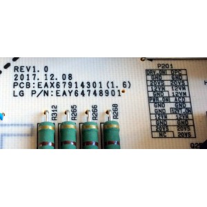 FUENTE DE PODER / LG EAY64748901 / EAX67914301(1.6) / 64748901 / 3PCR02260A / CCP-508SW / REV 1.0 / PSOL-L751A / PANEL LE650AQD (EL)(A3) / MODELOS OLED65C8PUA BUSJWLJR / OLED65C8PUA / OLED65B8PUA.BUSWLJR