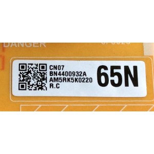 FUENTE DE PODER PARA TV SAMSUNG / NUMERO DE PARTE BN44-00932A / L65E6N_NHS / BN4400932A / PANEL CY-NN065HGLV2H / MODELOS UN65NU6900 / UN65NU6950 / UN65NU710D / UN65NU740D / UN65NU7100 / UN65NU7200 / UN65NU7300 / QN65Q60TBFXZA AD02 / UN65TU7000FXZA UA06