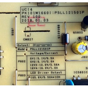 FUENTE DE PODER / BEST BUY / TOSHIBA PK101W1660I / PSLL121501P / 11-PK101W1660I / REV.100 / DDSXL-I19-1562-REV100 / PANEL K430WDRA / MODELO 43LF621U19