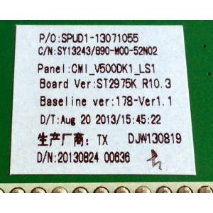 MAIN / SEIKI SY13243 / ST2975K_R10.3 / TK133401228 / SPUD1-13071055 / 890-M00-52N02 / PARTE SUSTITUTA SY13036 / PANEL V500DK1-LS1 Rev.C1 / MODELO SE50UY04
