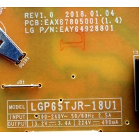 FUENTE DE PODER PARA TV LG / NUMERO DE PARTE EAY64928801 / EAX67805001(1.4) / LGP65TJR-18U1 / 64928801 / EAX67805001 / PANEL´S NC650DQE / NC650DQG / MODELOS 65UK6090PUA / 65UK6300PUE / 65UN6950ZUA / 65UM6900PUA / 65UM6950DUB / 65UN6950ZUA.BUSGLKR