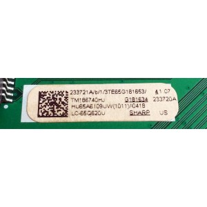 MAIN / SHARP 233721A / RSAG7.820.7921/ROH / 233720A / HU65A6109UW(1011) / 233721 / 233720 / 3TE65G1816 / PANEL HD650S1U51-L1\S2\GM\ROH / MODELO LC-65Q620U 65G182797H