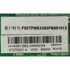 MAIN / FUENTE (COMBO) / "NOTA: RCA DAÑADO" WESTINGHOUSE H15061262 / TP.MS3393.PB851 / 2025A001A0 / E157925 / PANEL ST2751A01-4 / MODELO WD28HC1160
