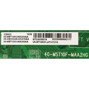 MAIN PARA TV TCL 4K UHD HDR ROKU TV / NUMERO DE PARTE 08-CS55CUN-OC416AA / 40-MST10F-MAA2HG / V8-ST10K01-LF1V1210 / 08-MST1003-MA200AA / 08-MST1003-MA300AA / PANEL LVU550NDEL / MODELO 55S423