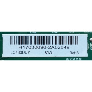 MAIN / TOSHIBA H17030696 / TP.MS3553.PC706 / LC430DUY / PANEL K430WDRC / MODELO 43L420U / 