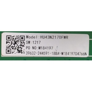 MAIN FUENTE (COMBO) PARA TV HISENSE·ROKU TV FHD / NUMERO DE PARTE 244591 / HU43N2170FWR / RSAG7.820.8317/ROH / 39632-244591-18BA / DISPLAY HV430FHB-N10 / MODELO 43H4E